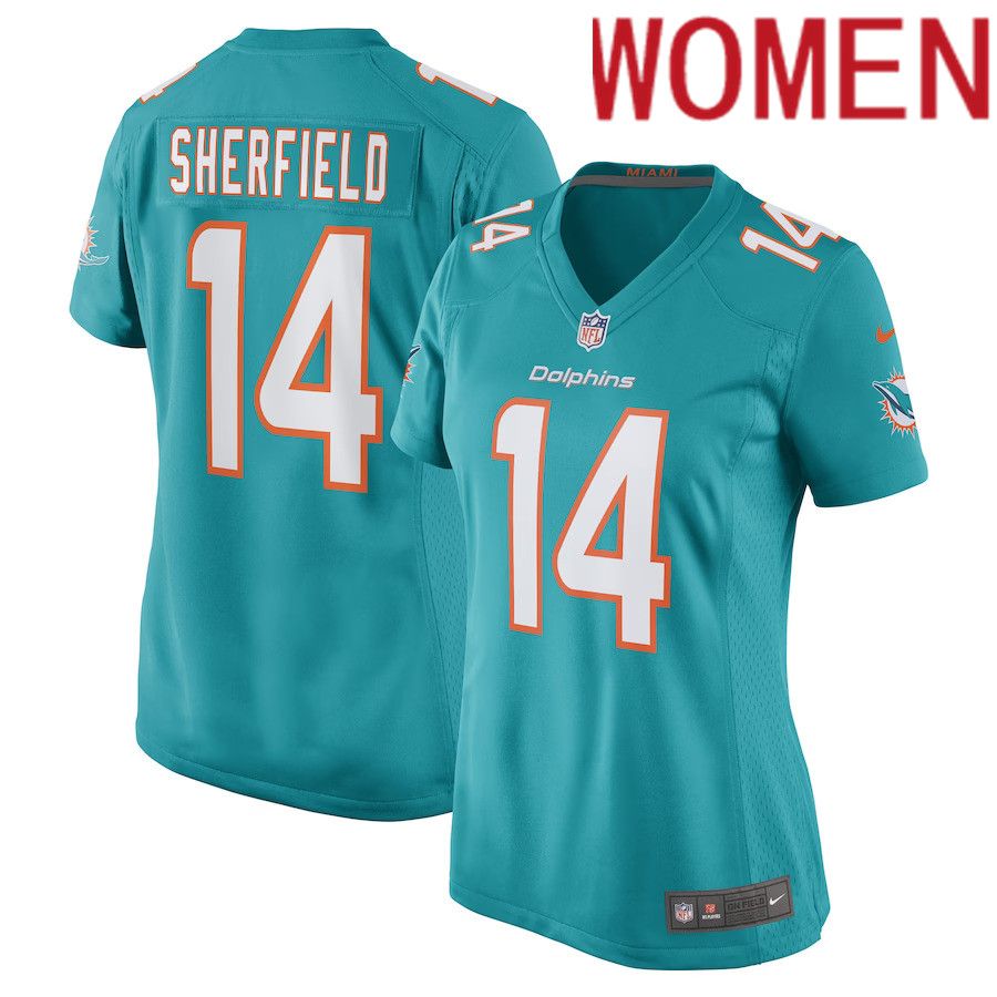 Women Miami Dolphins #14 Trent Sherfield Nike Aqua Game Player NFL Jersey